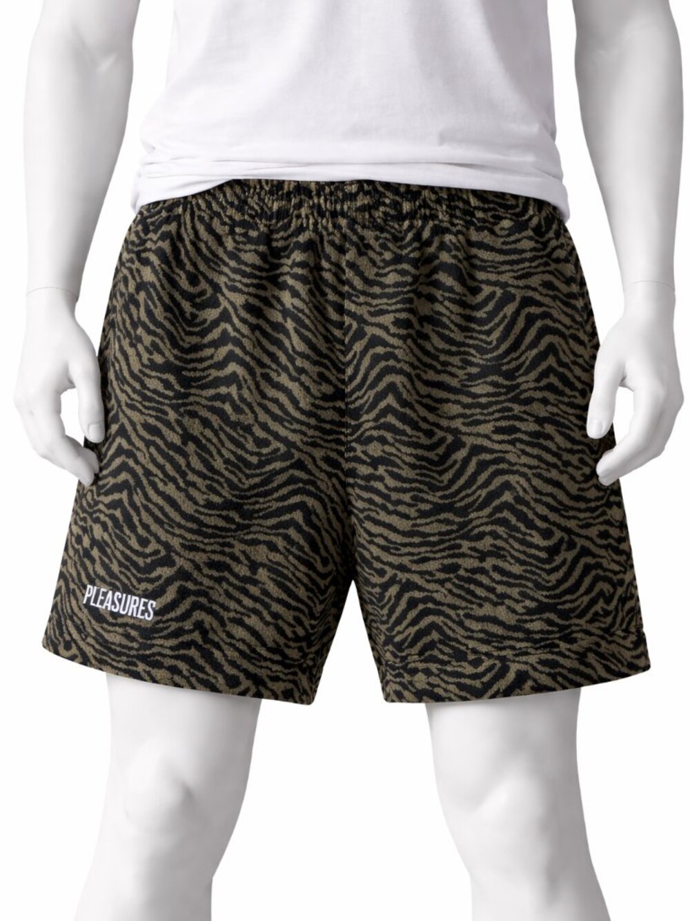 PLEASURES | Breaker Fuzzy Stripe Animal Print Green Shorts in Size Large